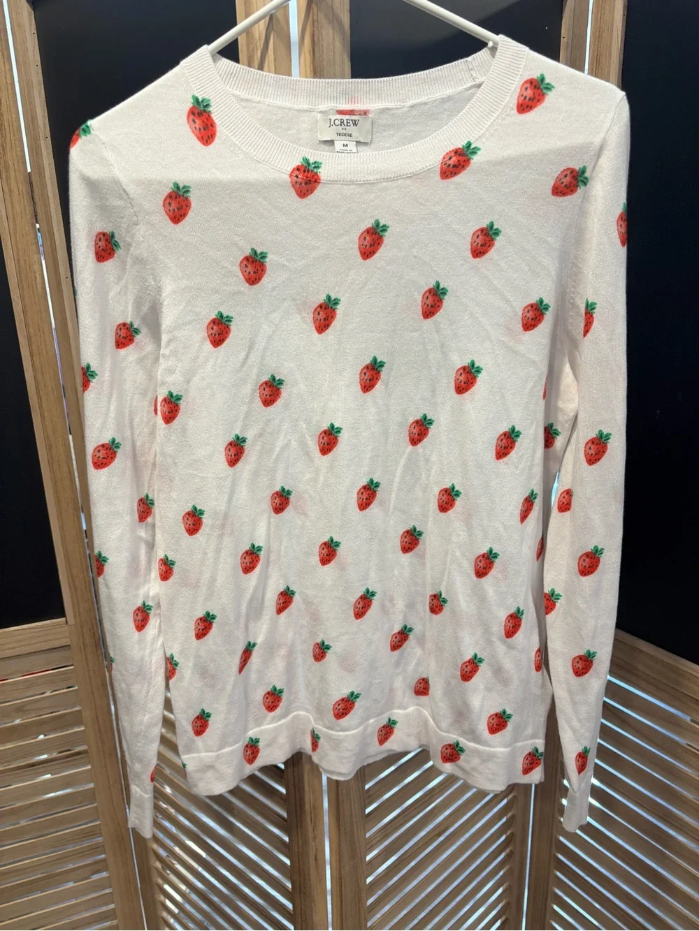 J. Crew White Strawberry-Print Crewneck Top 100% cotton